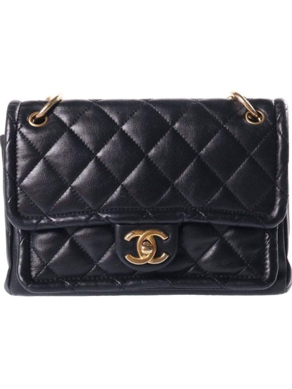 Chanel Quilted Chain Shoulder Bag Black Gold Lambskin